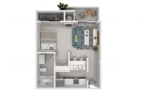 Floor plan for studio, 1 bath, 484 sqft